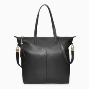 Stella & Dot Black Leather Covet Kensington Tote Bag with Gold Hardware Large